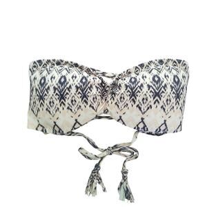 Eberjey Lace-Up Strapless Bandeau Bikini Top Small White Tassels Boho Festival‎